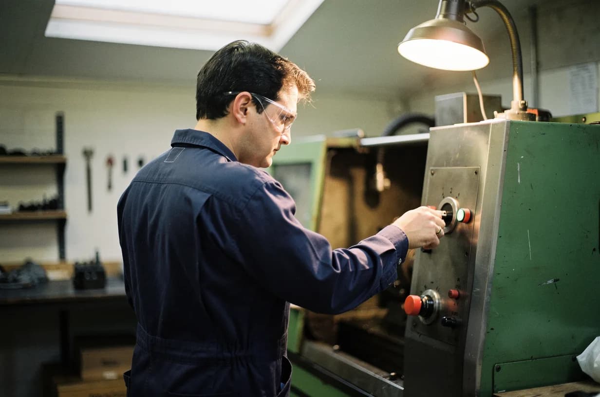 Atelier de production, machines et établi